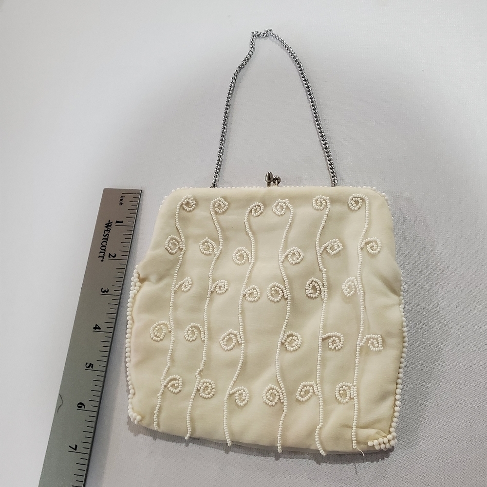 Vintage Debbie Cream Colored Beaded Small Purse